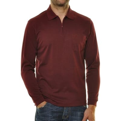 Ragman Zipper Softknit Polo Longsleeve Breast Pocket Rood / male