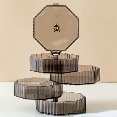 Draaibare sieraden opbergdoos make-up opbergrek armband oorbel plastic organizer doos houder display rek met deksel grijs