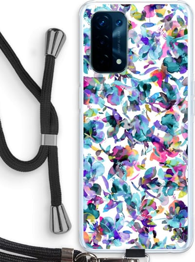 Case Company® - Hoesje met koord geschikt voor Oppo A74 5G hoesje met Koord - Hibiscus Flowers - Telefoonhoesje met Zwart Koord - Bescherming aan alle Kanten en Over de Schermrand