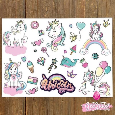 GetGlitterBaby® - Kinder Plak Tattoos / Tijdelijke Tattoo / Nep Tatoeage Speelgoed voor Kinderen - Unicorn / Unicorns