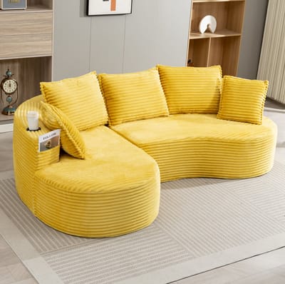 MIVRAY Hoekbank 250 x 152 cm - Met Bekerhouders En Zijvakken - Voor Woonkamer En Slaapkamer - Corduroy Mosterdgeel