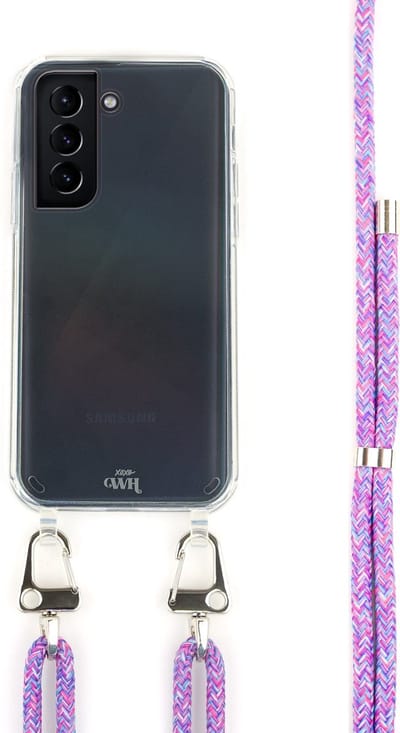 xoxo Wildhearts Purple Fever siliconen hoesje - Geschikt voor Samsung S21 Plus - Hoesje met koord - Telefoonkoord - Samsung hoesje - Transparant hoesje - Paars koord