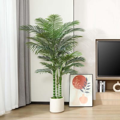 Kunstpalm, 180 cm, grote areca palm in witte pot, kunstplanten, kunstpalm voor huis, woonkamer, slaapkamer, kantoor, balkon, tuindecoratie