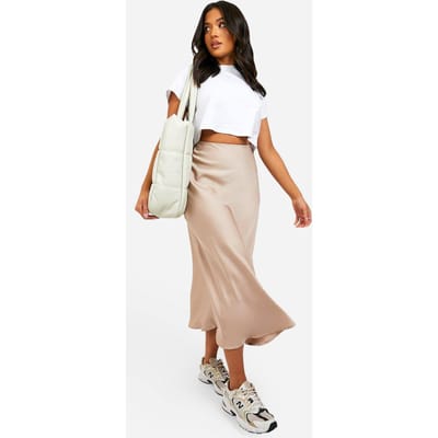 boohoo Dames Petite Satin Midaxi-rok | Taupe | Maat: Large