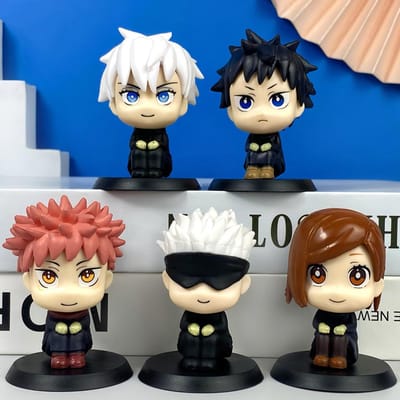 Heet 5 stuks Anime Jujutsu Kaisen Figuur Itadori Yuji Gojo Satori Fushiguro Megumi Kugisaki Schattig Speelgoed Auto Ornament PVC Model Cadeau black