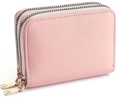 Portemonnee - Pasjeshouder - Dubbele rits - Meerdere vakken - Imitatieleer - PU leder - Money wallet - Papier en muntgeld - Contant geld opbergen - Lichtroze - Gouden afwerking - 11x8 cm - Jonyx
