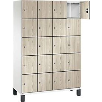 C+P Cambio lockerkast, 4 vakken, 20 vakken, op poten, B 1200 x D 525 x H 1980 mm, verkeerswit / essenhout decor
