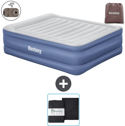 Bestway luchtbed - 2-Persoons - 152 x 203 x 61 cm - Grijs/Blauw - Inclusief pomp en Hoeslaken