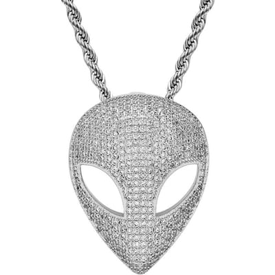 Ins Europese en Amerikaanse Nieuwe Buitenaardse Masker Hanger met Micro Ingelegde Zirkonia Hip Hop Rap Zanger Mannen Ketting white