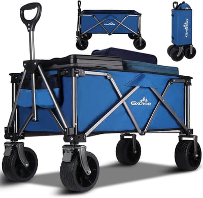 Strandwagen met grote wielen - vouwwagen met 100 kg capaciteit voor festival, vissen, kamperen, tuin en picknick