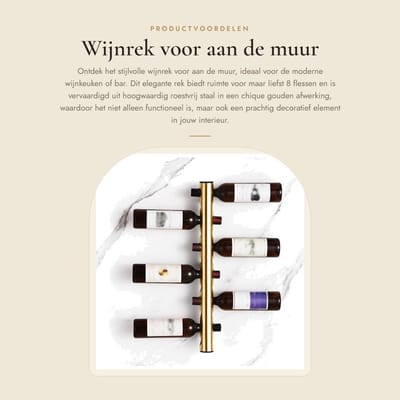 Dailygoods- Wijnrek Muur 8 Gaten - Roestvrij Staal - Wijnfleshouder - Wandmontage - Bar/Wijnkeuken - Inclusief Installatiemateriaal - Wijnhouder