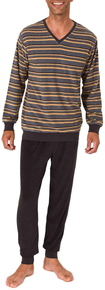 Heren pyjama in badstof met manchetten in een stijlvolle blokstreep-look - ook in oversize