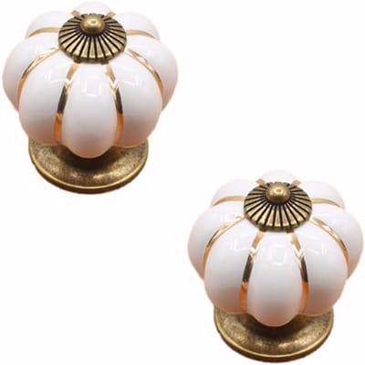 Set van 2 Keramische Deurgrepen, Vintage Pompoen Knoppen voor Meubels, Keuken, Kast en Lade, Wit, Perfect voor Interieurdecoratie