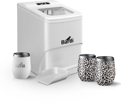 Bardi IJsblokjesmachine Set - 2 Liter Wit - 12KG IJsblokjes in 24 uur - met IJsschep - Inclusief 3 Luxe Thermosbekers en Ijsschep - Leo