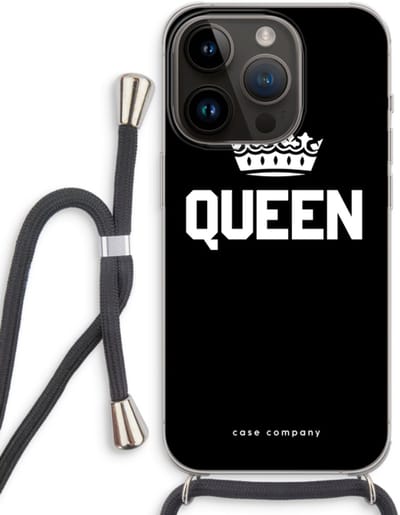 Case Company® - Hoesje met koord geschikt voor iPhone 14 Pro hoesje met Koord - Queen zwart - Telefoonhoesje met Zwart Koord - Bescherming aan alle Kanten en Over de Schermrand