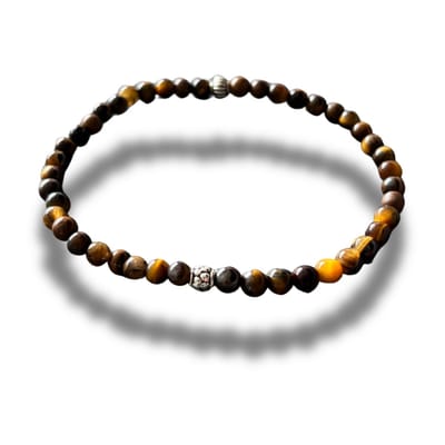 Armband - natuursteen - Tijgeroog - Tiger eye - 18,5 cm 4 mm - zilverkleurig element