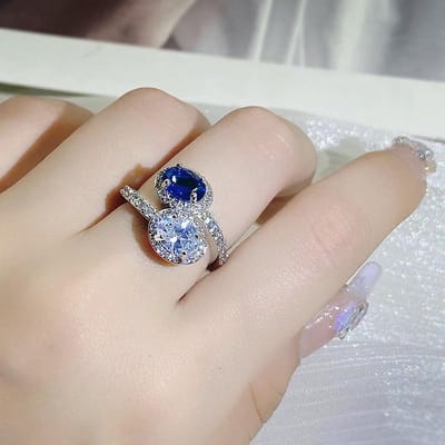 Zilveren Hoge Kwaliteit Blauwe Topaas Ring Ingelegd Puur Lichaam Geslepen Vuur Helder Paraiba Ring Dames Feest Verjaardagscadeau resizable gray