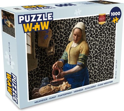 Puzzel Melkmeisje - Kunst - Panterprint - Vermeer - Schilderij - Oude meesters - Legpuzzel - Puzzel 1000 stukjes volwassenen