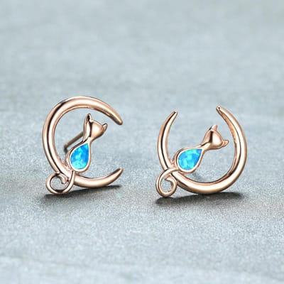 Oorbellen Nieuw Niche Design Franse Stijl Maan Kat Oorbellen Rond Gezicht white
