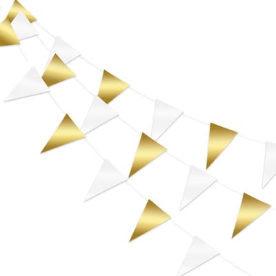Q2P - Slingers - Verjaardag - Versiering - Vlaggenlijn - Feestartikelen - Feest - Decoratie - Slinger - Goud - Wit