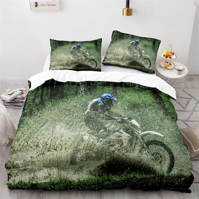 Dirtbike Dekbedovertrekset Motocross Rijder Dekbedovertrek Motorfiets Extreme Sport Spel Polyester Beddengoedset Voor Kind Jongens Tieners AU Double(180x210cm)