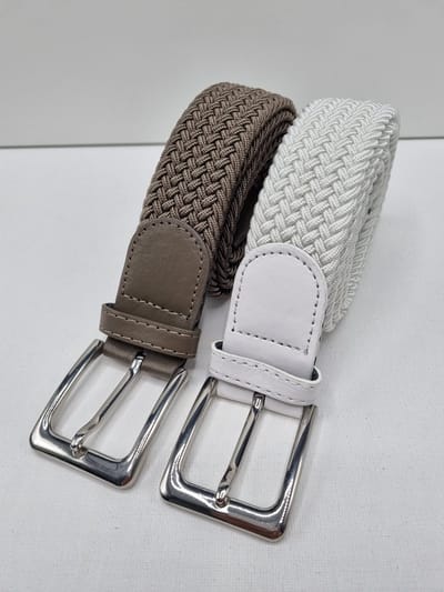 2 pack deal - Elastische riem - gevlochten broekriem - dames en heren riemen - kleur 1 Kaki 2 Wit 105 cm