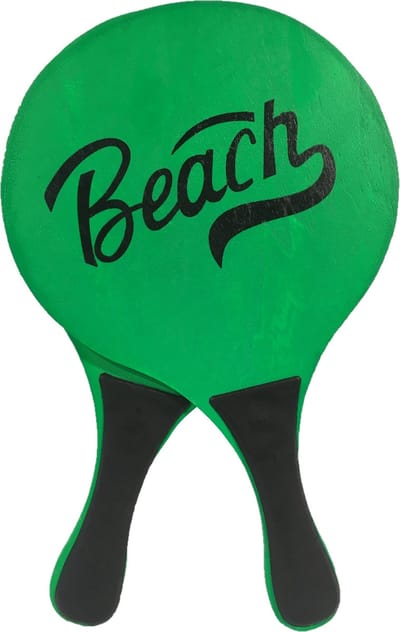 Gebro beachball set - neon groen - hout - 35 x 20 cm - strandspelletje - tennis