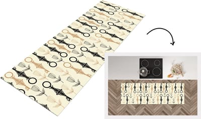 Keukenloper - Loper keuken - Sleutel - Goud - Bloemen - Patronen - 150x50 cm - Keukenloper vinyl
