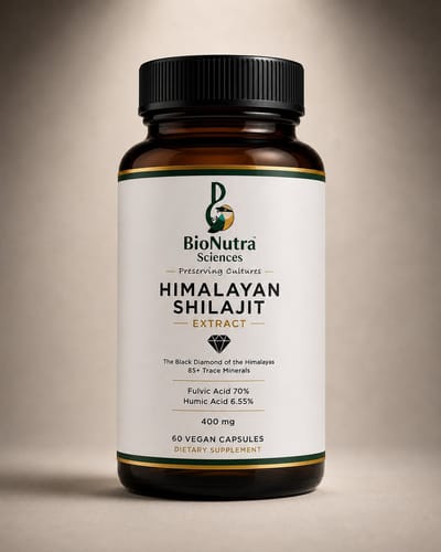 BioNutra Sciences Pure Himalaya Shilajit 400mg – 76% Fulvinezuur – 60 Vegan Capsules – Natuurlijke Energie & Sport Uithoudingsvermogen – Zwart Goud-60 capsules