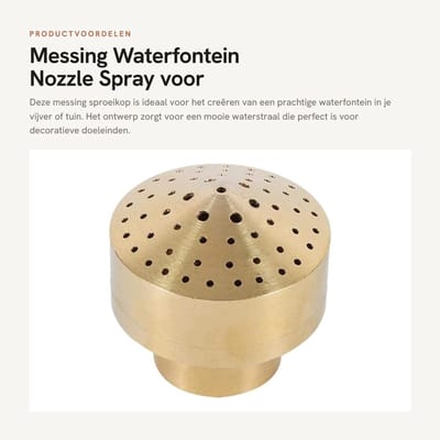 Dailygoods- Sproeikop Messing - Waterfontein Tuinsproeier - Vijversproeier - Zwembaddecoratie - Verbindingsgrootte 3/4" - Afmetingen 2,8 cm x 5 cm