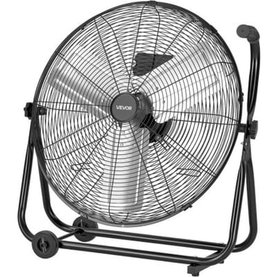 VEVOR Vloerventilator Ø609,6 mm, Windmachine 360° Kantelbaar, Staande Ventilator met 3 Snelheidsstanden, Draagbare Trommelventilator met Handvat, Wielen & 1,6 m Kabel, Industriële Ventilator voor Garage Magazijn