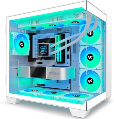 ATX PC Behuizing Wit met 6 ARGB PWM Ventilators - 360mm Radiator Support - Volledig Zichtbaar Gehard Glas