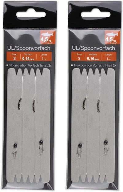 Set van 4 Ultralichte Voorlijnen van Fluorocarbon voor Lepels met Wartel en Snap-Karabijnhaak voor Visgerei