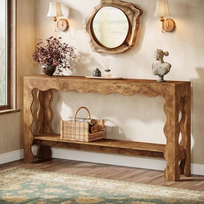 Tribesigns Consoletafel met 2 -laags - lichtbruin Sidetable - Hout - 160 x 30 x 85 cm - Smalle Consoletafel met 2 Niveaus voor Hal, Woonkamer, Entree