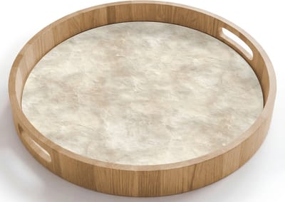 Dienblad rond 40x40 cm - Schootdienblad hout - Beige - Reliëfstructuur - Natuursteen - Borrelplank rechthoek - Plateau houten dienbladen