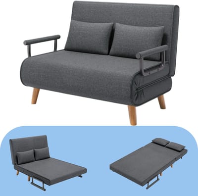 Bealife AR51 2-zits Slaapbank- 3-In-1 Bank met Slaapfunctie - Verstelbare Bedbank - Fauteuilmet Verstelbare Rugleuning en 2 kussens met slaapfunctie - Donkergrijs