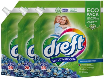 Dreft Vloeibaar Wasmiddel Ochtendfris Navulverpakking 28 Wasbeurten - 3 x 1,26 liter - Voordeelverpakking