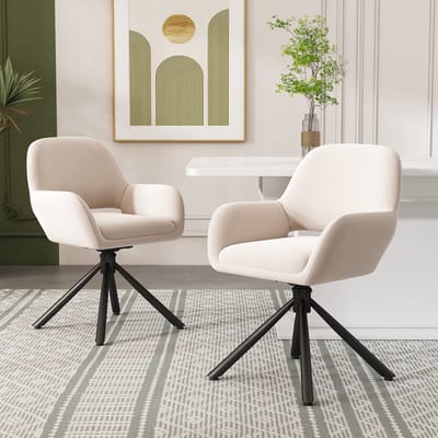 MODFU - Eetkamerstoelenset - Draaibaar Met Armleuningen - Modern - Fluweel - Beige - 2-Delig