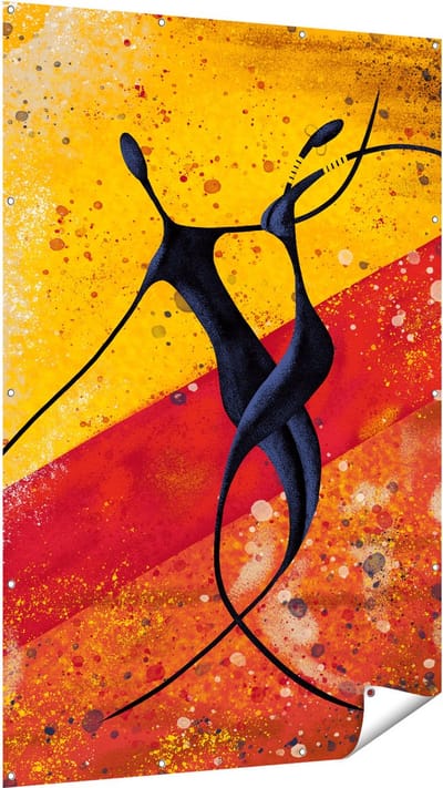 Gards Tuinposter Abstracte Kunst - Dansend Afrikaans Paar - 120x180 cm - Tuindoek - Tuindecoratie - Wanddecoratie buiten - Tuinschilderij