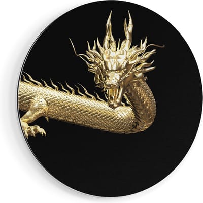 Artaza Dibond Muurcirkel Gouden Draak - Ø 70 cm - Wandcirkel - Rond Schilderij - Voor Binnen en Buiten