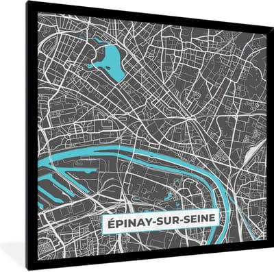 Fotolijst incl. Poster - Frankrijk – Épinay-sur-Seine – Stadskaart – Plattegrond – Kaart - 40x40 cm - Posterlijst
