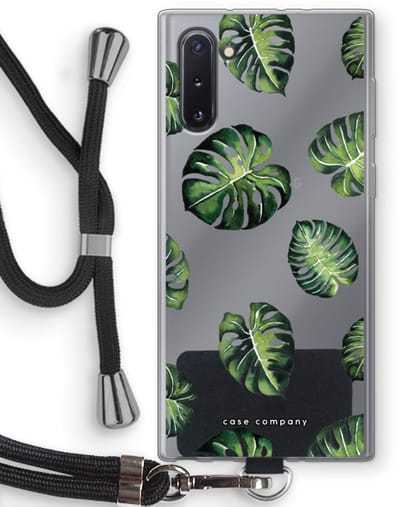 Case Company® - Hoesje met koord geschikt voor Samsung Galaxy Note 10 hoesje met Koord - Tropische bladeren - Telefoonhoesje met Zwart Koord - Bescherming aan alle Kanten en Over de Schermrand