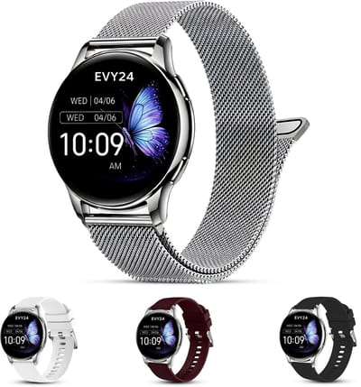 Evy24 Smartwatch Pro 42mm - Smartwatch Dames - Horloge met AMOLED Display - Bloeddrukmeter - Hartslagmeter - Saturatiemeter - Stappenteller - Sporthorloge Dames - Android en iOS - Zilver