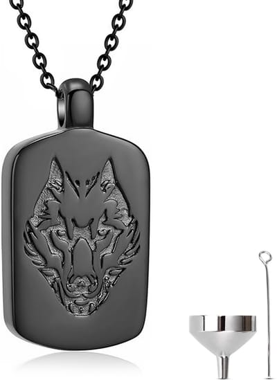 Luxe Ashanger - met Ketting (55 cm) - Voor As, Haren of Parfum - Assieraad - As Ketting - Gedenksieraad - Urn - As Hanger - Incl. As vuller en Opbergzakje - Black Wolf