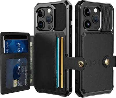 Casemania Hoesje Geschikt voor Apple iPhone 15 Pro - Zwart - Luxe Back Cover met Pasjeshouder - RFID Bescherming - Wallet Case