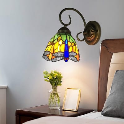Wandlamp met Glas-in-Lood Stijl en Trekschakelaar - Vintage E27 Verlichting