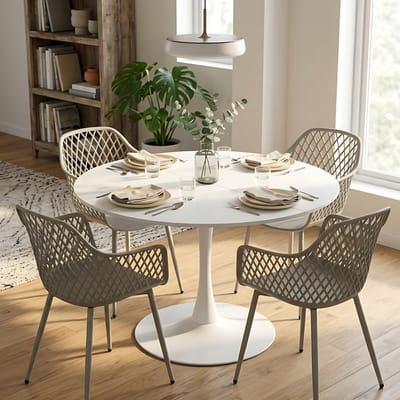 EGGREE eettafel en stoelen set - tafel met een diameter van 120 cm en 4 grijze stoelen - geschikt voor bar - keukeneiland -café en eetkamer.