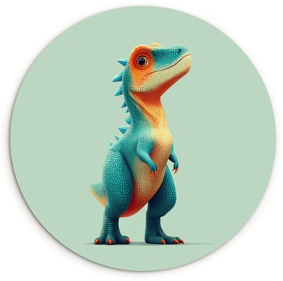 WallCircle® Wandcirkel 120x120 cm - Muurcirkel Cartoon - Dino - Oranje - Stekels - Muurdecoratie woonkamer - Wanddecoratie slaapkamer - Kamer decoratie accessoires - Ronde schilderijen XXL