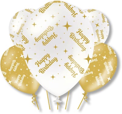BTH – Happy Birthday Latex Ballonnen – 6 stuks – Wit-Goud – Verjaardag Versiering – Happy Birthday Decoratie – Helium – 30cm