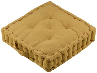 Stof Textile Vloerkussen Maxime - okergeel - katoen - 45 x 45 x 10 cm - vierkant - Extra dik - extra zitplaatsen - spelen - gamen - relaxen